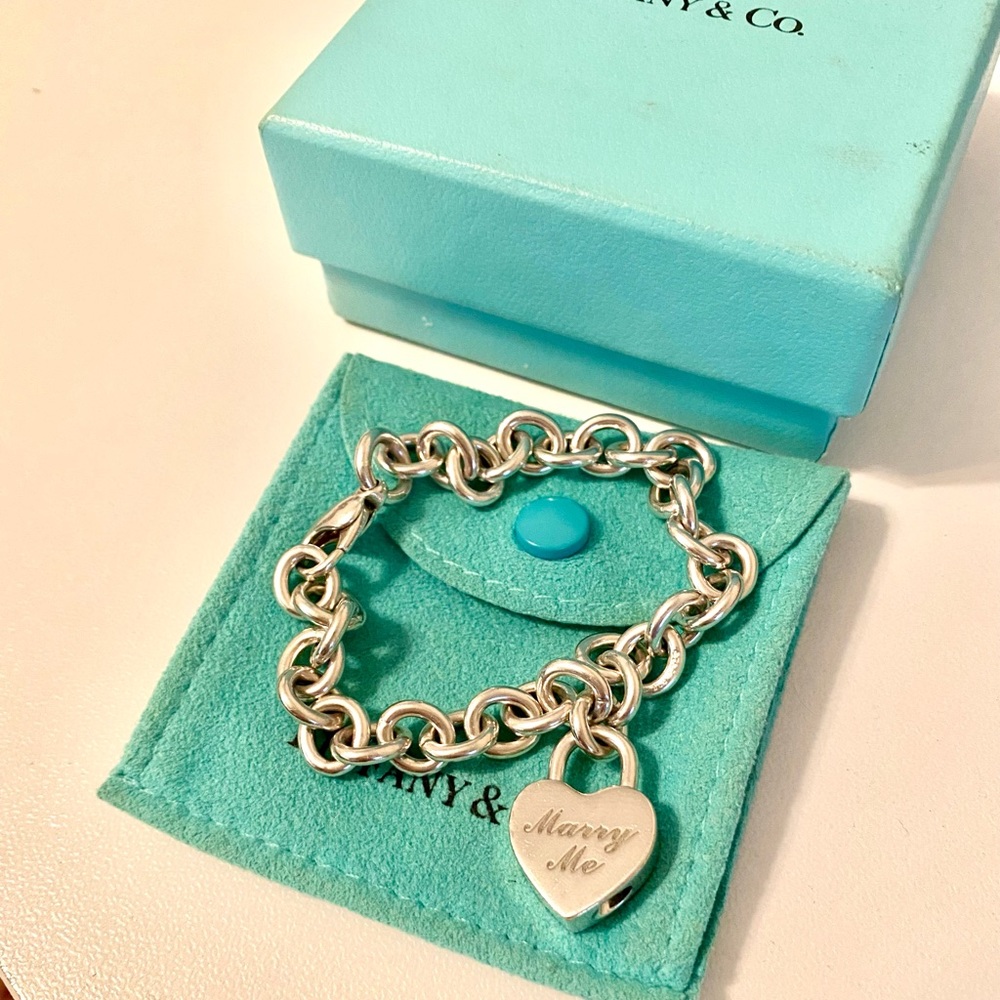RARE Tiffany & Co. Marry Me Padlock Lock Charm Bracelet with pouch and box